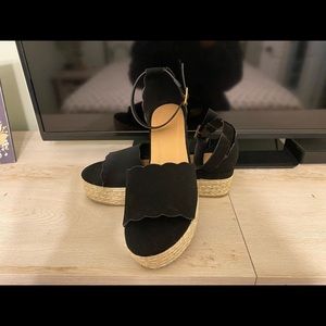 Scalloped Black Platform Sandals